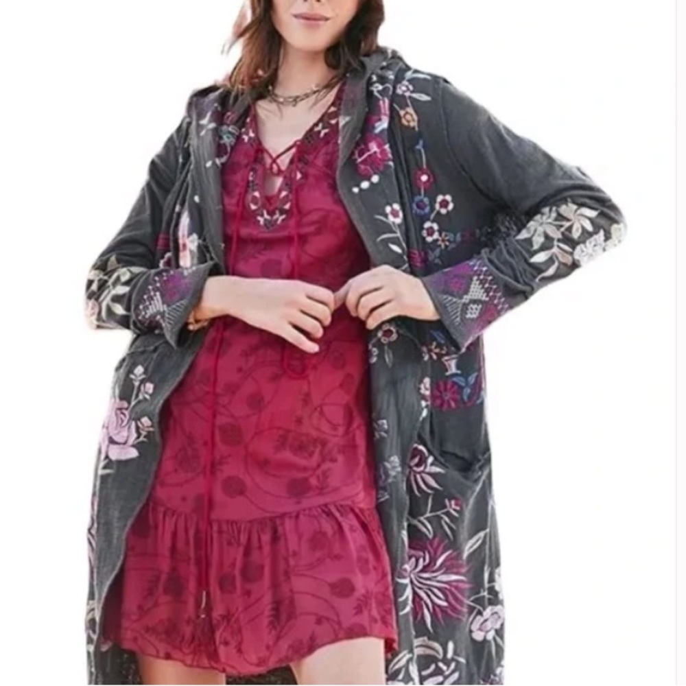 JOHNNY WAS🌻 JADE Sheer Embroidered Lace Up Mini Dress - Picture 7 of 15
